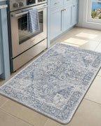 DEXI Kitchen Mats for Floor Cushioned, 23x35 Wide Runner Rug Non Slip, Waterproof Soft Comfort Standing Padded Anti Fatigue Decorative, Light Grey and Blue