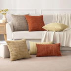 MIULEE Pack of 2 Corduroy Decorative Euro Sham Throw Pillow Covers 22x22 Inch Soft Boho Striped Pillow Covers Modern Farmhouse Home Decor for Sofa Living Room Couch Bed Khaki