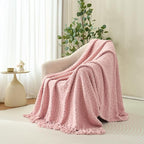 Throw Blanket for Couch, Dusty Pink Luxury Knitted Throws 60"x80", Textured Blankets with Handmade Fringe Tassels for Bed Sofa Decorative, Chunky Soft Farmhouse Boho Home Decor