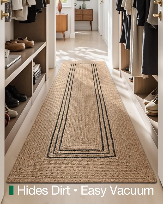 LUMI 2x7 Jute Runner Rug Non Slip for Hallway, Natural Rustic Carpet No Shedding, Farmhouse Braided Area Mat Indoor High Traffic for Living Room, Entryway, Kitchen, Laundry
