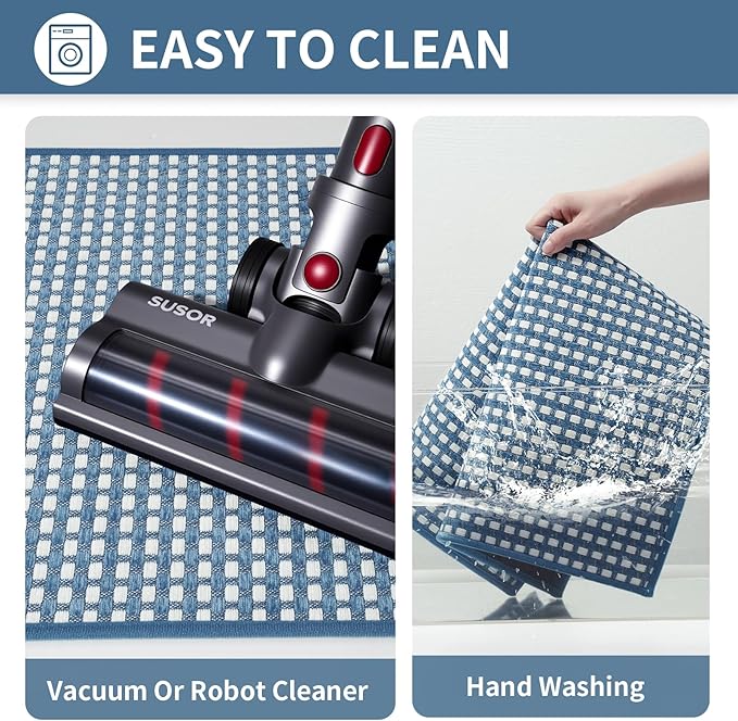 Kitchen Mat Kitchen Rugs Sets of 2 PCS Non Slip Washable, Super Absorbent Soft Braided Kitchen Mats for Floor, Rubber Backing Comfort Standing Kitchen Sink Mat Runner Rug, Blue 17"x28"+17"x47"