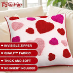 Valentine's Day Throw Pillow Covers 18x18 Inch Set of 2 Red Pink Heart Love Couples Decorations Embroidery Cushion Case for Anniversary Wedding Gift Lover Bedroom Sofa Couch Holiday Home Decor