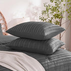 JELLYMONI Pillowcases King Size Dark Grey 2 Pack Boho Striped Bed Pillow Covers 20x36in Polyester Envelope Pillow Shams Tufted Bohemian Textured (Pillows are not Included)