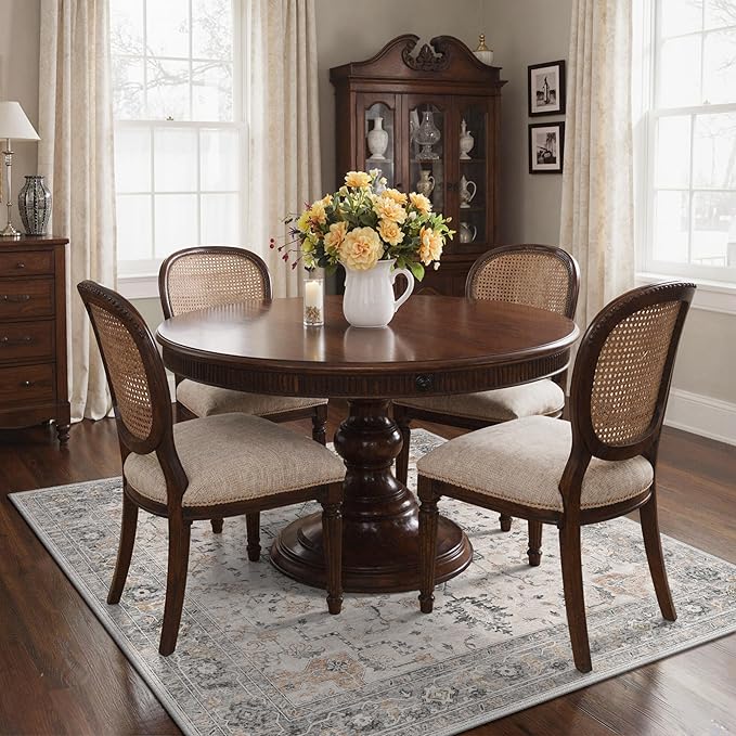 GENIMO 5x5 Area Rugs for Living Room, Machine Washable Rug, Non Slip Indoor Vintage Rug, Low Pile Lightweight Chenille Print Carpet for Bedroom Dining Room Home Office, Light Taupe Brown