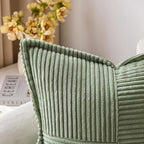 MIULEE Decorative Throw Pillow Covers for Couch Bed Livingroom 16x16 Inch Set of 2 Light Olive Green Boho Accent Throw Pllows Broadside Striped Patchwork Soft Corduroy Summer Pillowcases