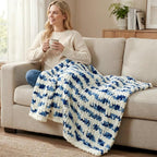 Amélie Home Chunky Knit Throw Blanket for Couch, Soft Chenille Crochet Blanket for Sofa, 50"x60", Space-Dyed Blue Striped