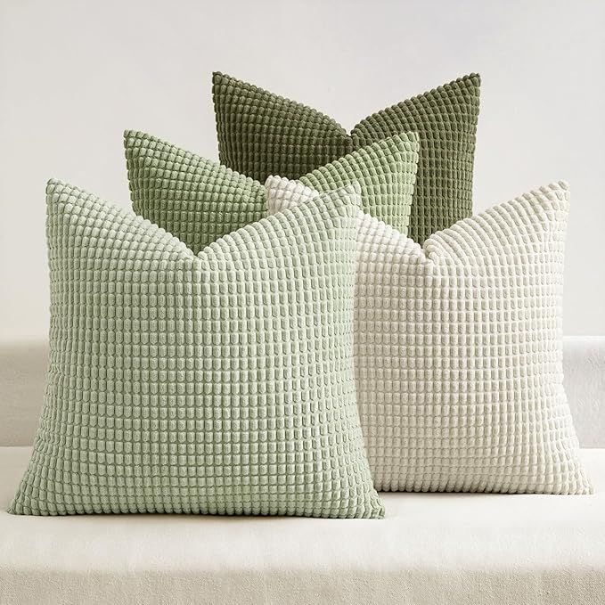 MIULEE Modern Farmhouse Decorative Spring Pillow Covers 18x18 Inch Set of 4 Natural Rustic Throw Pillows Neutral Warm Soft Corduroy Couch Pillowcases Home Decor for Sofa Living Room Bed Light Green