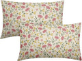 Green Pink Yellow Floral Pillow Covers 12x20 Set of 2 Vintage Rustic Old Style Cute Small Flower Print Rectangle Decorative Outdoor Pillowcases Farmhouse Throw Cushion Case Decor for Couch Sofa Bed