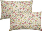 Green Pink Yellow Floral Pillow Covers 12x20 Set of 2 Vintage Rustic Old Style Cute Small Flower Print Rectangle Decorative Outdoor Pillowcases Farmhouse Throw Cushion Case Decor for Couch Sofa Bed
