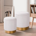 Sherpa Round Ottoman Set of 2 with Storage, 12 Gallon Hidden Storage Ottoman, Multi-Functional Footrest Stool, Vanity Seat, Coffee Table, No Assembly Required, Holds 300lbs (Teddy White)