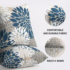 Blue and Grey Throw Pillow Covers 18X18 Inch Set of 2, Blue Gray White Dahlia Floral Print Decorative Pillowcases Outdoor Summer Modern Farmhouse Cushion Cases for Home Couch Sofa Bed Decor