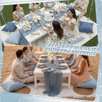91 x 71 Extra Large Outdoor Boho Picnic Blanket with Gray Blue Table Runner, 6 Throw Pillow Covers 6 Napkins Woven Cotton Yarn Oversize Beach Blanket Washable Picnic Camp Wedding