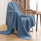 PHF 100% Cotton Muslin Throw XL Blanket Large 50" x 70", 4-Layer Lightweight Gauze Throw, Breathable Cloud-Soft Minimalist Blanket for Bed, Couch, Camping & Baby, Denim Blue, Ideal Gift