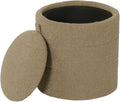 Spatial Order Storage Round Ottoman with Removable Lid (with Hidden Storage) | Spatial Order Home Décor | Upholstered Round Ottoman – Brown Boucle