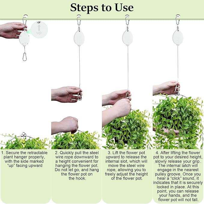 2026New 3Pcs Retractable Plant Hanger with Leaf Texture,44Lbs Load Capacity,Auto Lock,Adjustable Hook for Hanging Plants,Bird Feed,Wind Chimes,Garden Pots,Rust-Proof Stainless Steel,White