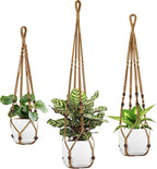 Macrame Plant Hanger - Fits 4 to 15 inches Pots for Indoor Outdoor, 43"/35"/29" Different Sizes Set, Brown (POTS NOT Included)