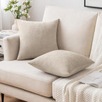 MIULEE Pack of 2 Beige Decorative Pillow Covers 16x16 Inch Soft Chenille Couch Throw Pillows Farmhouse Cushion Covers for Home Decor Sofa Bedroom Living Room