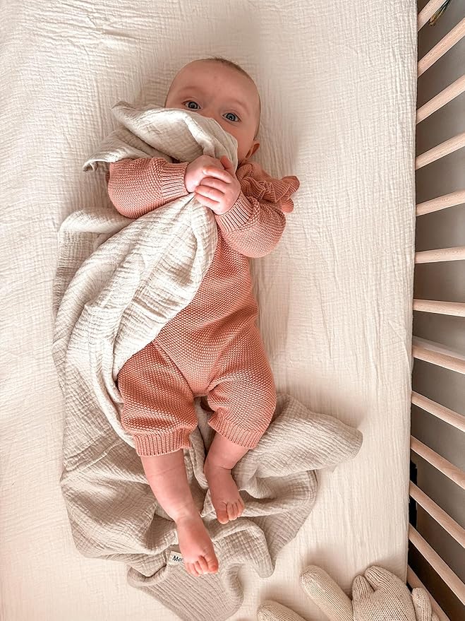 meowcards Muslin Swaddle Blankets for Baby, Unisex Baby Boys Girls Essentials, Large 47 x 47 inches, Boho Receiving Blankets Newborn Registry Must Haves (Beige-Rainbow, Printed)