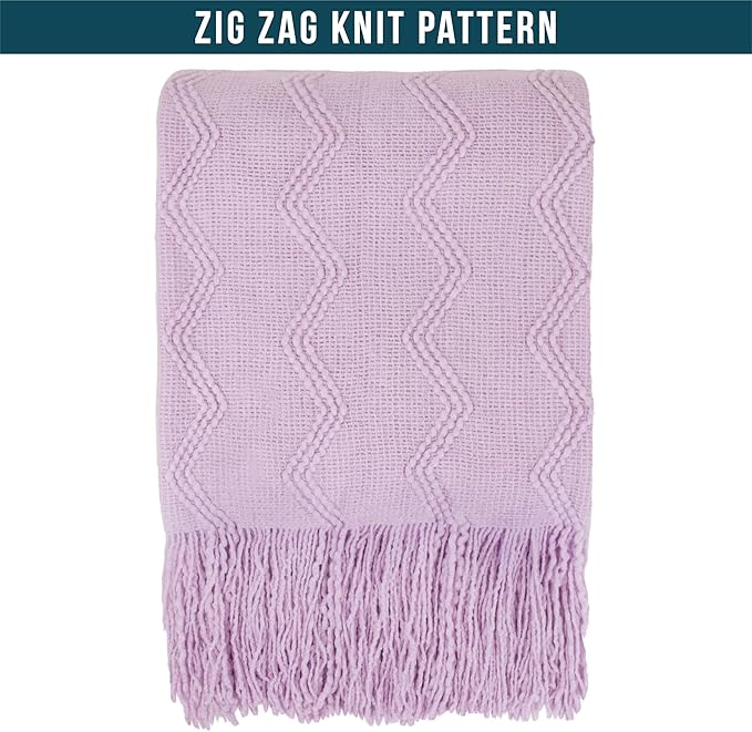 PAVILIA Lavender Purple Knit Throw Blanket for Couch, Twin Bed, Soft Knitted Farmhouse Sofa Throw for Living Room, Lightweight Decorative Summer Blanket for Chair, Outdoor Textured Boho Blanket, 60x80
