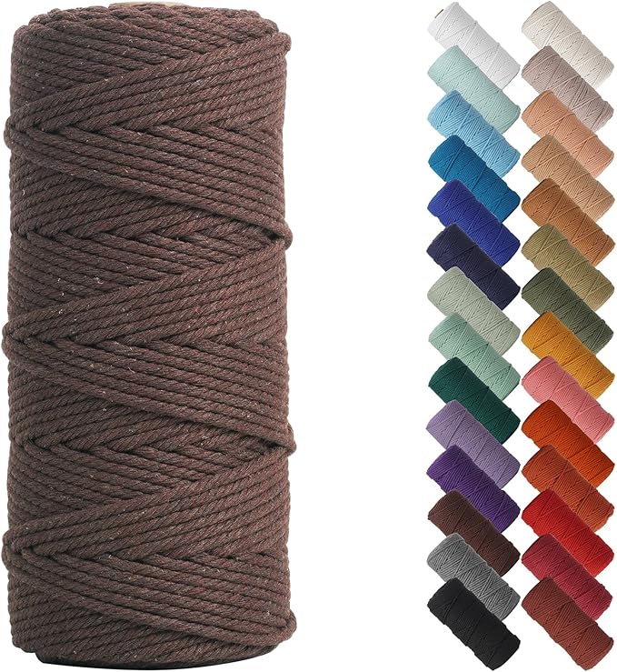 NOANTA Dark Coffee Macrame Cord 3mm x 109yards, Colored Macrame Rope, Cotton Rope Macrame Yarn, Colorful Cotton Craft Cord for Wall Hanging, Plant Hangers, Crafts, Knitting