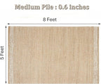 5' x 8' Jute & Wool Area Rug Handwoven Mini Check Pattern with 4-Inch Border – Natural Farmhouse Living Room, Dining & Bedroom Rug, Neutral Flatweave Indoor Décor (5' x 8')