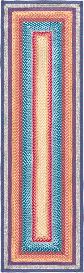SAFAVIEH Washable Rug Outdoor Braided Collection - 2'3" x 8' Runner, Red & Orange, Handmade & Reversible, Non-Shedding & Easy to Clean, Ideal for Patio, Backyard, Mudroom (BRD308Q)
