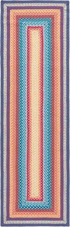 SAFAVIEH Washable Rug Outdoor Braided Collection - 2'3" x 8' Runner, Red & Orange, Handmade & Reversible, Non-Shedding & Easy to Clean, Ideal for Patio, Backyard, Mudroom (BRD308Q)