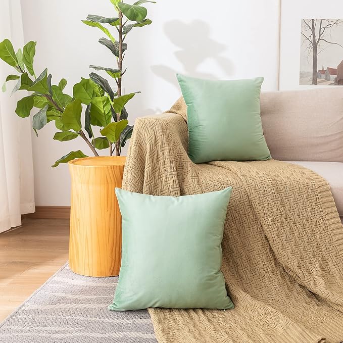 NiNi ALL Decorative Throw Pillow Covers Pack of 2, Velvet Cushion Case for Couch Bedroom Living Room Outdoor, Pillow Covers 18x18 Inch（45 x 45 cm） Sage Green