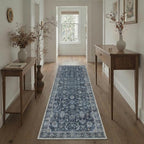 GENIMO Runner Rug 2x6 Non Slip Machine Washable Vintage Hallway Runner Rug, Low Pile Lightweight Rugs for Entryway, Hallway, Kitchen and Corridor, Distressed Navy Blue