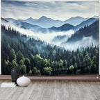 TUGCAY Misty Mountain Forest Tapestry Foggy Tree Tapestry Nature Scenery Landscape Wall Tapestries Aesthetic for Bedroom Living Room Dorm Office Decor 90 x 70 Inches