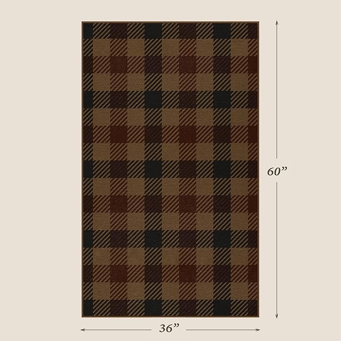 JTJ 3x5 Vintage Door Mats Outdoor Entrance - Easy Jute Fall Rugs Outdoor for Patio, Balcony, Kitchen, Mudroom, Washable Earthy Brown and Red Checkered Elegence Décor