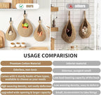 Boho Wall Hanging Fruit Baskets for Kitchen 3 Pack Woven Produce Holder with 6 Pcs Strong Hooks Vegetable Hanging Basket for Organizing Teardrop Home Wall Potato Onion Storage, Linen