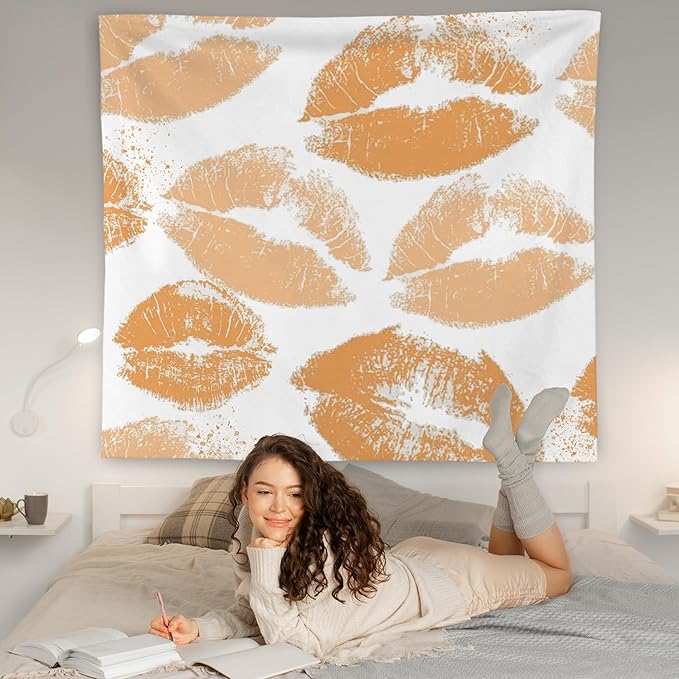 WNAGT Trendy Black and White Kiss Lips Tapestry Wall Hanging, Funky Makeup Wall Decor, Fashion Aesthetic Wall Blanket Decor for Girls Room College Dorm Makeup Room Beauty Room, 50x60 Inch