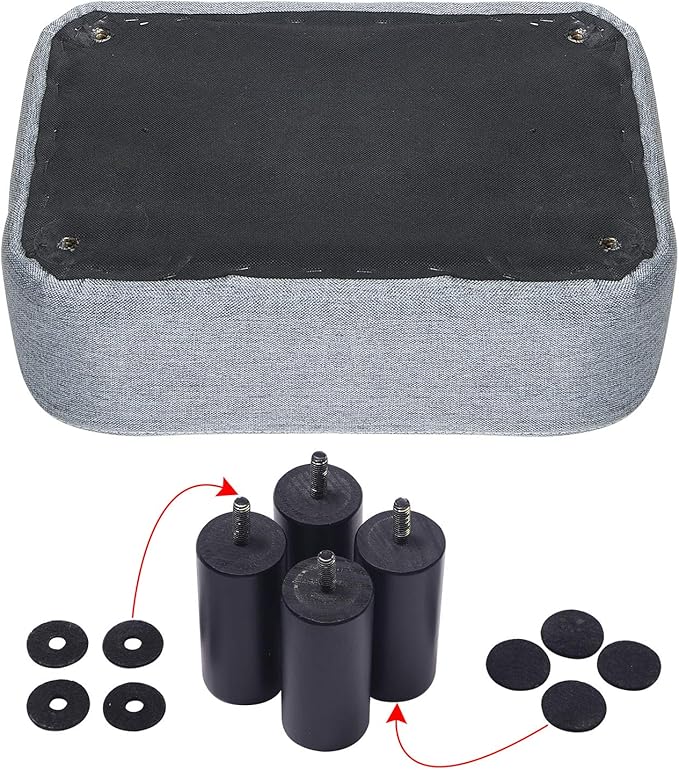 IBUYKE 16.54" Small Footstool Linen Fabric Pouf Ottoman Footrest Modern Home Bedroom Rectangular Stool, with Padded Seat Pine Wood Legs, Gray Blue RF-BD214-D