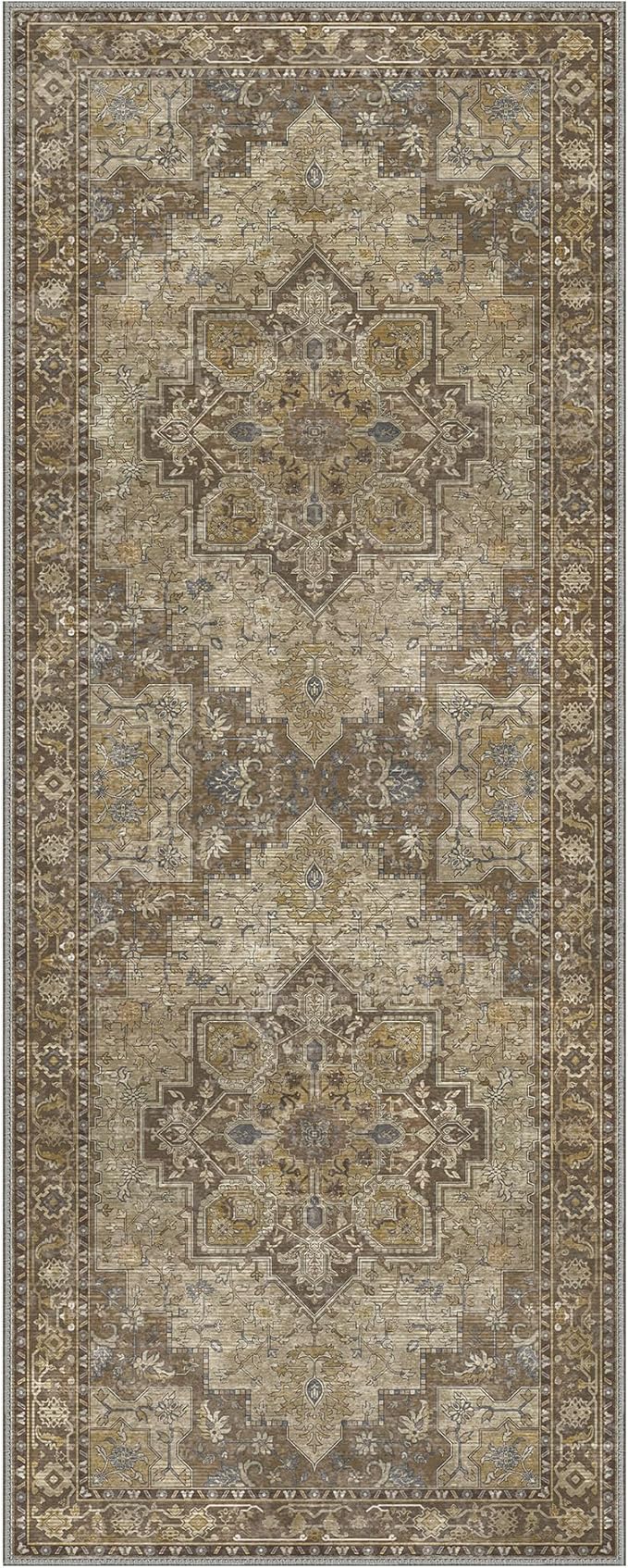 GENIMO 3x7 Runner Rugs for Hallway, Machine Washable Non Slip Vintage Rugs, Low Pile Lightweight Soft Print Rug for enrtyway, Corridor, Home Office, Kitchen, Rustic Brown