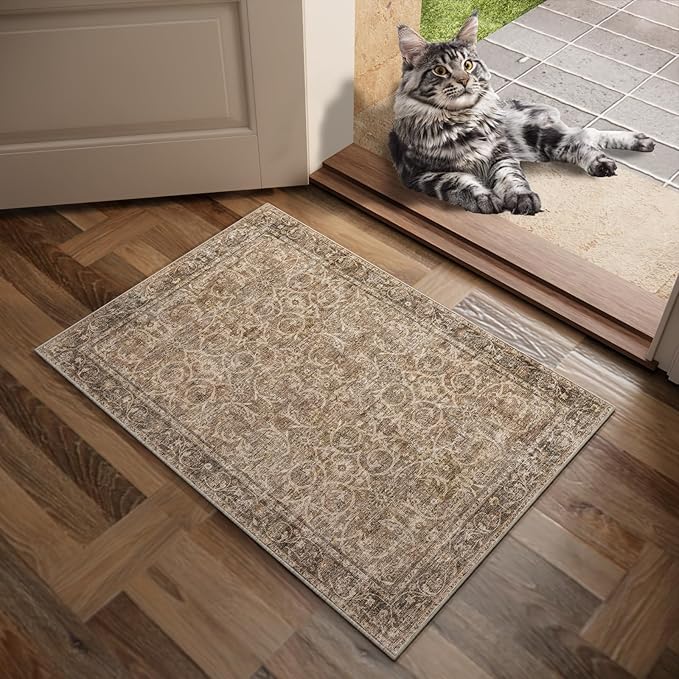Washable 2'x3' Non Slip Rug Vintage Soft Low Pile Lightweight Boho Area Rugs for High-Traffic Areas (Entryway, Kitchen, Hallway), Farmhouse Decor