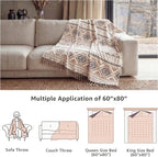 CASAAGUSTO Boho Throw Blanket - Brown White Decorative Blankets with Tassel, Printed Flannel Bohemian Blanket for Chair, Bed, Sofa, Couch(50 * 60, Brown White)