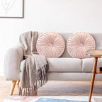 4 Pcs Round Throw Pillows 15 Inch Decorative Velvet Pleated Pumpkin Pillows Boho Floor Pillow with Center Button for Living Room Couch Chair Bed Sofa Home Decoration (Light Pink)