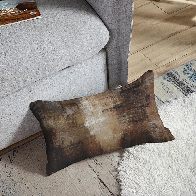 Britimes Throw Pillow Covers Modern Home Art Decor, 12 x 20 Inches Set of 2 Abstract Oil Painting Pillowcases for Bedroom, Living Room, Cushion Couch Sofa, Brown Grey Beige