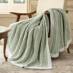 Amélie Home Striped Knit Throw Blanket for Couch, Dual-Sided Soft Chenille Decorative Blankets for Sofa & Chair, 50"x60", Sage Green & White