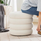 Velvet Storage Ottoman Set of 2, Compact Round Tufted Pair with Removable Lids for Lounge, Dorm and Entryway, Velvet White