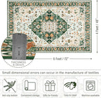 Amearea Vintage Design Area Rugs for Living Room, 4x6 Machine Washable Floral Collection Traditional Bedroom Rug, Low Pile Cute Kids Room Print Carpet, No Slip Office Kitchen Home Decor, Green