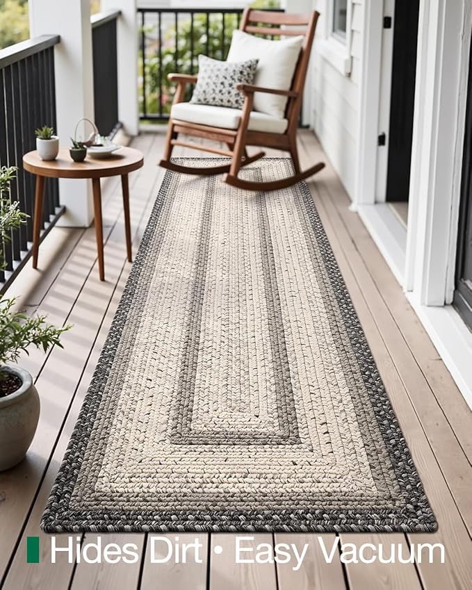 LUMI 3x7 Runner Rug Non Slip for Hallway, Natural Rustic Carpet No Shedding, Farmhouse Braided Area Mat Indoor High Traffic for Living Room, Entryway, Kitchen, Laundry