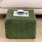 Fluffy Square Ottoman Pouf with All-in-One Foam Filling 20 x 14 Inches Furry Ottoman Foot Rest Foot Stool for Living Room or Bedroom (Green)