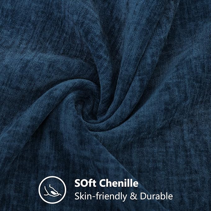 decorUhome Chenille Navy Blue Spring Throw Pillow Covers 12x20 Inch Set of 2, Decorative Soft Couch Pillow Covers Solid Dyed Accent Farmhouse Neutral Rectangle Pillow Cases for Sofa