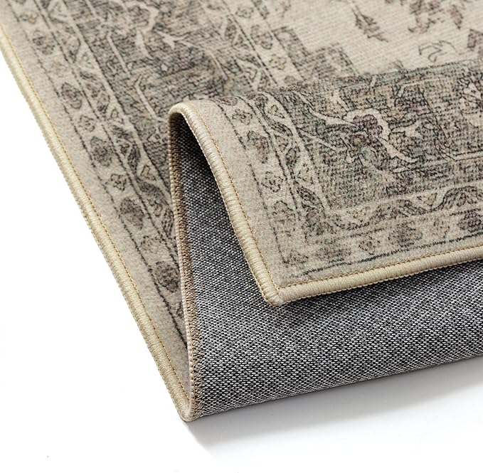 6x9 Washable Area Rug Beige Grey Vintage Distressed Large Rug for Living Room Oriental Soft Thin Indoor Retro Gray Carpet Non Slip Low Pile Floor Cover for Bedroom Dining Room Office Nursery