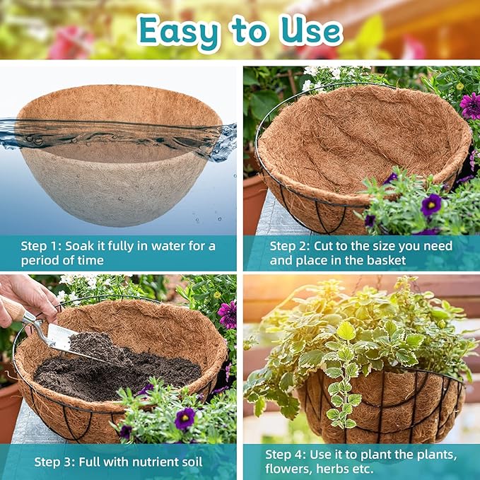 Riare 2 Pack 18 Inch Round Coco Liners Replacement, 100% Natural Coconut Coir Liners for Hanging Baskets, Garden Flower Vegetables Planter Pot, Window Box, Fence, Decks
