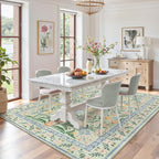 Lahome Sylvie Machine Washable Area Rugs 8x10 Non Slip, Soft Boho Living Room Rugs, Ultra-Thin Vintage Cottage Throw Carpet for Home Office Dinning Room Kids Playroom, Green/Multi