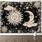 KJHL Black Sun and Moon Tapestry Wall Hanging 44ʺ x 60ʺ Boho Galaxy Celestial Aesthetic Tapestries for Bedroom Living Room Decor