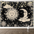 KJHL Black Sun and Moon Tapestry Wall Hanging 59ʺ x 79ʺ Boho Galaxy Celestial Aesthetic Tapestries for Bedroom Living Room Decor